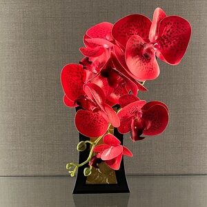 Red Silk Phalaenopsis Orchid Artificial Stem with 9 Blooms Faux Orchids.